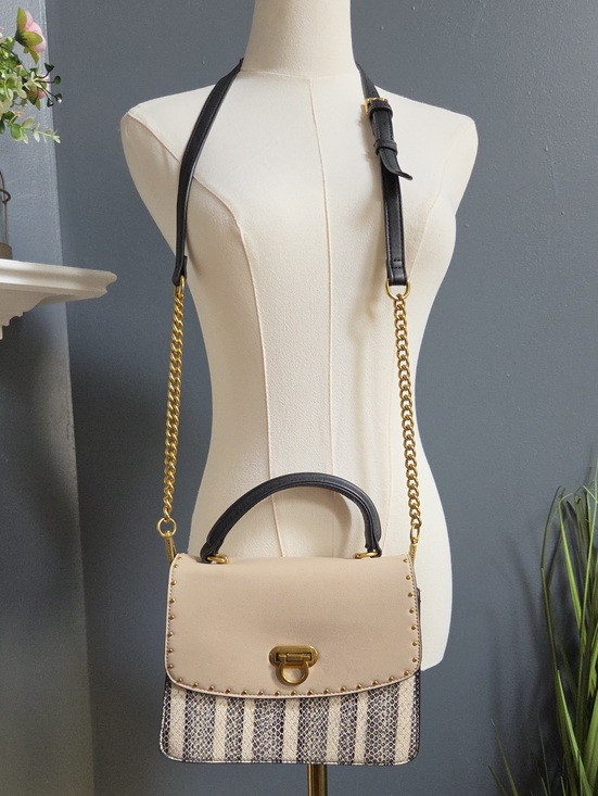 like dreams Handbags - Beige and Black Top-Handle Satchel with Removable Gold Chain Strap